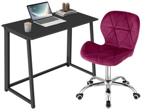 Set pentru birou – birou pliabil ZARIMO 80×40 cm negru + scaun de birou AVOLA VELVET visiniu