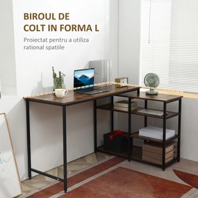 HOMCOM Birou Unghiular Industrial 3 Niveluri, Maro | Aosom Romania