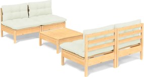 vidaXL Set mobilier grădină cu perne crem, 5 piese, lemn de pin
