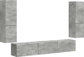 vidaXL Set comodă TV Pe perete 4 pcs Gri din beton Lemn compozit