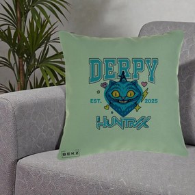 Perna Personalizata K-pop HUNTRX Derpy Pisica Albastra, 40x40 cm, Verde, Husa Detasabila, Perna Inclusa, BEKZ®