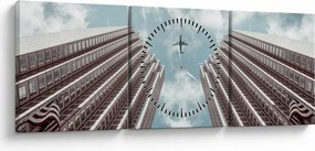 Tablou cuavion între clădiri (cu ceas) (90x30 cm)
