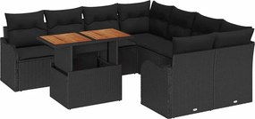 vidaXL Set de canapele pentru grădină 9 pcs Negru Rattan poli