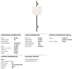 Aplica de perete design clasic BOWERY bronz antichizat, cu 2 surse de lumina