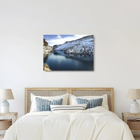 Tablou pe sticlă - peisaj de iarnă cu lac (70x50 cm)