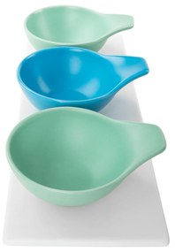 Set de 3 boluri pe tavă, alb / albastru / turcoaz / cyan, KESPER