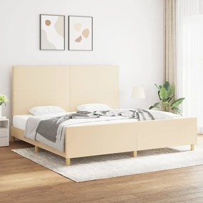 Cadru de pat cu tablie, crem, 200x200 cm, textil Crem, 200 x 200 cm, Design simplu