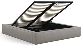 Pat matrimonial gri deschis tapițat cu spațiu de depozitare cu somieră 140x200 cm Simon – Micadoni