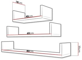 SET 3x raft de perete TRIO stejar sonoma