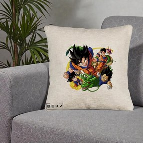 Perna Personalizata Dragon Ball Goku si Shenron Actiune, 40x40 cm, Bej Canapea, Husa Detasabila, Perna Inclusa, BEKZ®