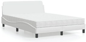 vidaXL Pat cu saltea, alb, 120x200 cm, piele ecologică
