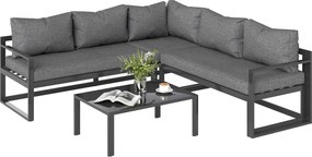 Outsunny Set Mobilier Gradina cu Canapea 3 Locuri, Scaun Adjustable, Set Canapele Exterior cu Masa Laterală și Perne, Aluminiu Gri | Aosom Romania