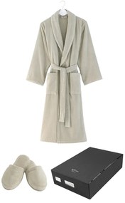 Halat unisex MICRO COTTON în cutie cadou + papuci S + Papuci de casa (36/38) + cutie cadou Bej deschis / Light beige