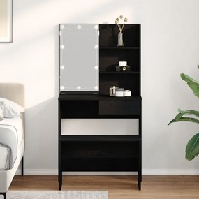 Set de mese de toaletă vidaXL cu LED - Stejar negru, Lemn prelucrat