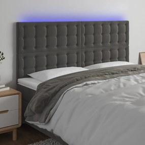 3122919 vidaXL Tăblie de pat cu LED, gri închis, 180x5x118/128 cm, catifea