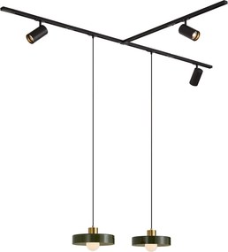 Sistem de șine modern negru cu 2 pendule verzi și 3 spoturi monofazate - Iconic Jeana Luxe Jina