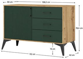 Comoda, stejar artisan verde inchis, LUGON 1D3S LU3