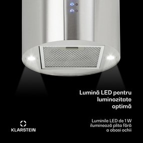 Klarstein Barett, hotă de aspirație, Ø 38 cm, convecție 590 m³/h, LED, filtru de carbon, oțel inoxidabil