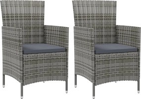 vidaXL Scaune de grădină cu perne, 2 buc., gri, poliratan
