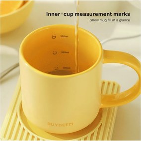 Ceasca ceramica pentru ceai si cafea Buydeem CD1018-MY, 350 ml, Fund plat, Scala de masurare interna, Ceramica pentru temperaturi inalte, Galben