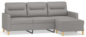 3153421 vidaXL Canapea cu 3 locuri și taburet, gri deschis, 180 cm, textil
