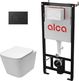 Pachet vas wc suspendat Rea, capac softclose, rama instalare Alcadrain Sadromodul si clapeta Alcadrain negru