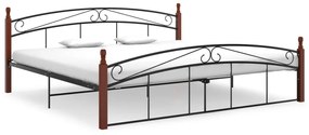 vidaXL Cadru de pat, negru, 200x200 cm, metal și lemn masiv de stejar