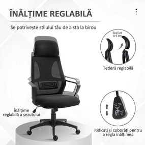 Vinsetto Scaun de Birou Ergonomic cu Brațe și Tetieră Reglabilă, Scaun Pivotant cu Suport Lombar, 64x55x116-126 cm, Negru | Aosom Romania