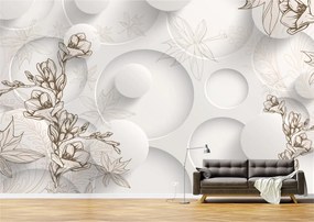Tapet Premium Canvas - Flori si frunze maro abstract