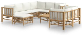 3155192 vidaXL Set mobilier de grădină, cu perne alb crem, 10 piese, bambus