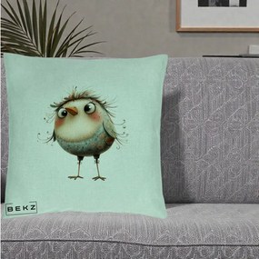 Perna Decorativa Pasare cu Penaj Zbarlit si Gene, 40x40 cm, Verde Menta, Husa Detasabila, Perna Inclusa, BEKZ®