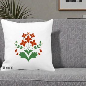 Perna Decorativa Buchet Floral Folk Rosu-Verde, 40x40 cm, Alba Mata, Husa Detasabila, Perna Inclusa, BEKZ®
