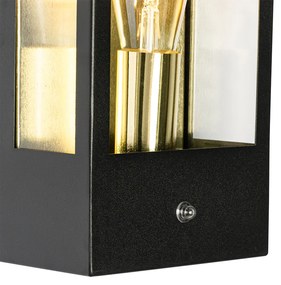 Aplică de perete exterioară neagră cu senzor crepuscular auriu - Rotterdam