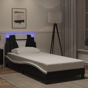 3213992 vidaXL Cadru de pat cu lumini LED negru/alb 90x190 cm piele ecologică