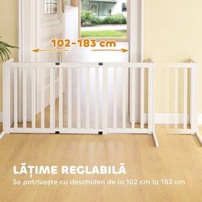 PawHut Poartă pentru Câini Pliabilă de Siguranță Extensibilă 102-183 cm cu 2 Suporturi Detașabile, Panouri Laterale, Poartă din Lemn pentru Câini de Talie Mică și Medie, Barieră Protectoare pentru Scări | Aosom Romania