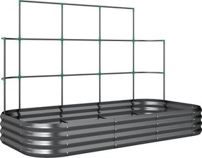 Outsunny Jardiniere Ridicate din Metal cu Grilaj, Pat de Grădină Înălțat cu Fund Deschis, Mănuși și Grilaj pentru Plante Cățărătoare, Legume și Flori, 220x110x150 cm, Gri Închis | Aosom Romania