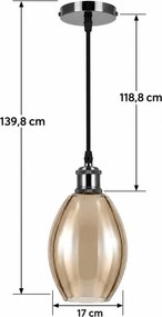 BRILAGI-LED Lampă suspendată pe cablu RETRO GLASS 1xE27/60W/230V Ø 17 cm negru/bej fumuriu
