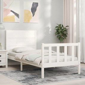 3192717 vidaXL Cadru de pat cu tăblie single, alb, lemn masiv