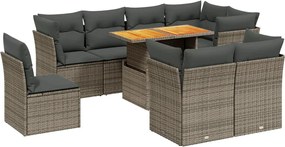 vidaXL Set canapele de grădină, 9 piese, cu perne, gri, poliratan