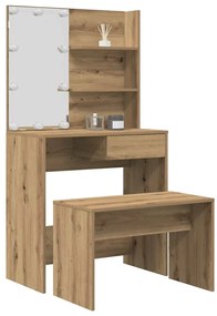 vidaXL Set de masă de toaletă cu LED Artisan Stejar lemn prelucrat