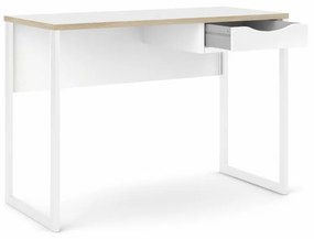 Birou alb EFREM PLUS 513 cu 1 sertar si blat cu decor de stejar