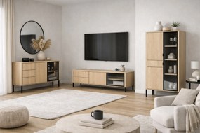 Vitrină înaltă cu sertar și iluminare Harmona 92 cm - stejar lindberg