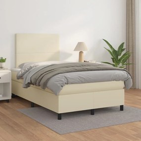 3142715 vidaXL Pat box spring cu saltea, crem, 120x200 cm, piele ecologică