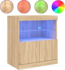 vidaXL Servantă cu lumini LED, stejar sonoma, 60x37x67 cm