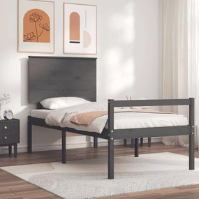 3195473 vidaXL Cadru de pat senior cu tăblie, 100x200 cm, gri, lemn masiv