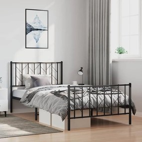 vidaXL Cadru pat metalic cu tăblii de cap/picioare, negru, 100x200 cm