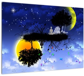 Tablou pe sticlă - Reflecția echilbrului (70x50 cm)
