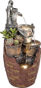 Outsunny Fântână 4 niveluri rustică, fântână de grădină cu iluminare LED, ghiveci pentru plante, pompă, reglabilă 34 x 31 x 76 cm | Aosom Romania