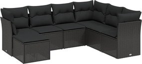 vidaXL Set canapele de grădină cu perne, 7 piese, negru, poliratan