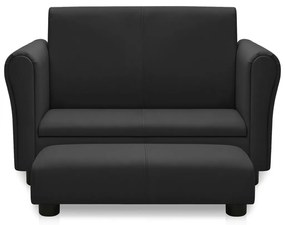 325510 vidaXL Canapea pentru copii cu taburet, negru, piele ecologică